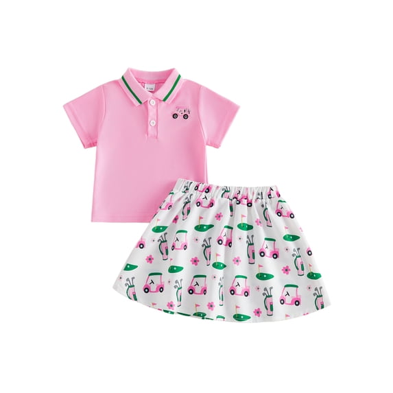 BemeyourBBs Toddler Baby Girl Golf Outfit Infant Baby Girls Summer Clothes Collared Short Sleeve Button Down Shirt and A-line Skirt Set Toddler Girls 2 Piece Summer Outfit
