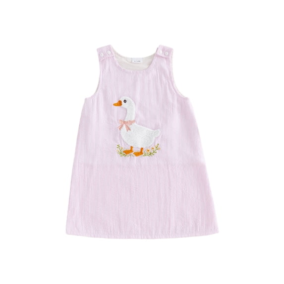 BemeyourBBs Toddler Baby Girl Goose Outfit Overall Dress Cute Infant Baby Girl Summer Tank Dress Casual Loose Fit Goose Duck Embroidered Crew Neck Sleeveless Dress