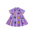 thumbnail image 1 of BemeyourBBs Toddler Baby Girl Mardi Gras Dress Outfit Spring Summer Carnival Clothes Short Sleeve Button Down Lapel Neck Star Embroidery Dress Playwear, 1 of 8