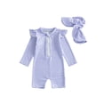 thumbnail image 1 of BemeyourBBs Toddler Baby Girl One Piece Swimsuit Kids Newborn Infant Bathing Suit Long Sleeve Striped Rash Guard Half Zipper Swimwear Sunhat Set UPF 50+, 1 of 9