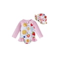 thumbnail image 1 of BemeyourBBs Toddler Baby Girl One Piece Swimsuit with Sun Hat Infant Girls Bathing Suit Long Sleeve Rash Guard Seashell Starfish/Fruit Print Zipper Swimwear and Sun Cap Summer Pool Beachwear, 1 of 9