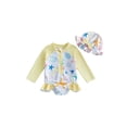 thumbnail image 1 of BemeyourBBs Toddler Baby Girl One Piece Swimsuit with Sun Hat Infant Girls Bathing Suit Long Sleeve Rash Guard Seashell Starfish/Fruit Print Zipper Swimwear and Sun Cap Summer Pool Beachwear, 1 of 9