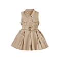 thumbnail image 1 of BemeyourBBs Toddler Baby Girl Safari Dress Kids Little Baby Girls Safari Outfit Lapel Sleeveless Front Pockets Button Down Pleated Dress with Belt Spring Summer Fall Clothes, 1 of 9