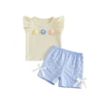 thumbnail image 1 of BemeyourBBs Toddler Baby Girl Spring Summer Clothes 2 Pieces Outfits 3D Flower Decor Fly Sleeve Crew Neck Tops Elastic Waist Shorts 2Pcs Clothes Set, 1 of 9