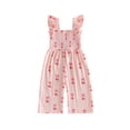 thumbnail image 1 of BemeyourBBs Toddler Baby Girl Summer Clothes Baby Girl Pink Cherry Outfit Smocked Romper 6 12 18 24Months 2 3 4 Years Cherry Print Flying Sleeve Wide Leg Pants Jumpsuit, 1 of 9