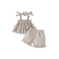 thumbnail image 1 of BemeyourBBs Toddler Baby Girl Summer Clothes Cute Infan Baby Girls Summer 2 Piece Outfit 6 12 18 24 Months 2 3 4 Years Strap Tie-up Striped Layered Camisole TankTop with Shorts Set, 1 of 9