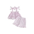 thumbnail image 1 of BemeyourBBs Toddler Baby Girl Summer Clothes Cute Infan Baby Girls Summer 2 Piece Outfit 6 12 18 24 Months 2 3 4 Years Strap Tie-up Striped Layered Camisole TankTop with Shorts Set, 1 of 6