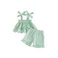 thumbnail image 1 of BemeyourBBs Toddler Baby Girl Summer Clothes Cute Infan Baby Girls Summer 2 Piece Outfit 6 12 18 24 Months 2 3 4 Years Strap Tie-up Striped Layered Camisole TankTop with Shorts Set, 1 of 9
