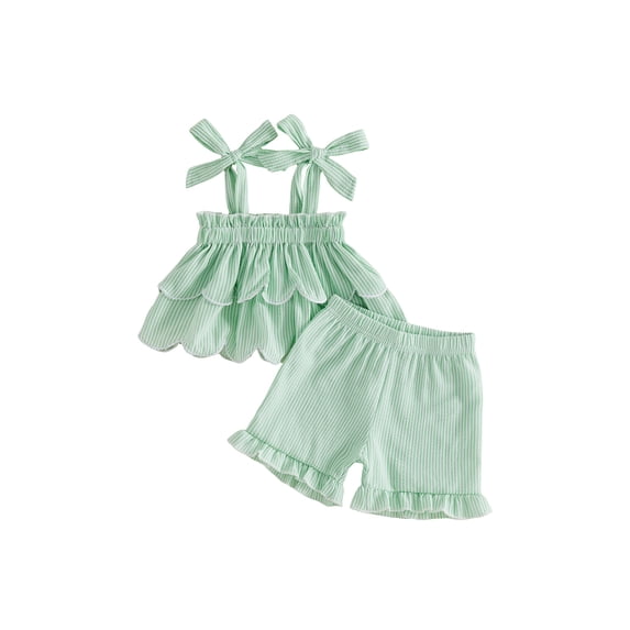 BemeyourBBs Toddler Baby Girl Summer Clothes Cute Infan Baby Girls Summer 2 Piece Outfit 6 12 18 24 Months 2 3 4 Years Strap Tie-up Striped Layered Camisole TankTop with Shorts Set