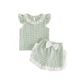 thumbnail image 1 of BemeyourBBs Toddler Baby Girl Summer Clothes Cute Infant Baby Girls Plaid Gingham 2 Piece Outfits Flying Sleeve Lace Collar Shirt Tops and Shorts Set Toddler Girls Summer Outfit, 1 of 9