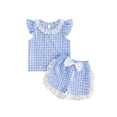 thumbnail image 1 of BemeyourBBs Toddler Baby Girl Summer Clothes Cute Infant Baby Girls Plaid Gingham 2 Piece Outfits Flying Sleeve Lace Collar Shirt Tops and Shorts Set Toddler Girls Summer Outfit, 1 of 7