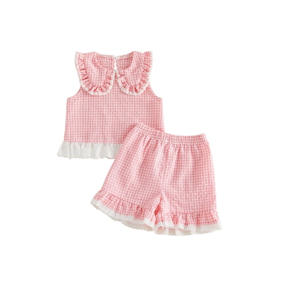 BemeyourBBs Toddler Baby Girl Summer Clothes Cute Infant Baby Girls Plaid Gingham 2 Piece Outfits Sleeveless Doll Collar Vest Tank Tops Ruffled Shorts Set Toddler Girls Summer Outfit