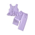 thumbnail image 1 of BemeyourBBs Toddler Baby Girl Summer Clothes Infant Baby Girl 2 Piece Summer Outfit Casual Striped Ruffled Hem V Neck Sleeveless Tank Tops and Wide Legs Pants 2 Pcs Set, 1 of 9