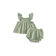 thumbnail image 1 of BemeyourBBs Toddler Baby Girl Summer Clothes Infant Baby Girl Cotton Smocked Outfit Solid Floral Flying Sleeve Ruffle Tank Tops and Shorts Set Little Girls 2 Piece Summer Outfit, 1 of 9