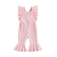 thumbnail image 1 of BemeyourBBs Toddler Baby Girl Summer Clothes Infant Baby Girls Waffled Romper Overalls One Piece Outfit Ruffled Flying Sleeve Backless Solid Color Flared Pants Jumpsuit 6 12 18 24 Months 2 3 4 Years, 1 of 9