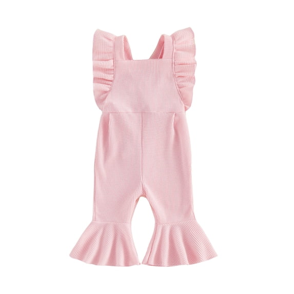 BemeyourBBs Toddler Baby Girl Summer Clothes Infant Baby Girls Waffled Romper Overalls One Piece Outfit Ruffled Flying Sleeve Backless Solid Color Flared Pants Jumpsuit 6 12 18 24 Months 2 3 4 Years
