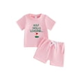 thumbnail image 1 of BemeyourBBs Toddler Baby Girl Summer Clothes Kids Baby Girl Golf Outfit Golf Skills Loading Letters Elements Embroidery Short Sleeve T Shirt Tops with Pockets Shorts 2Pcs Set, 1 of 9
