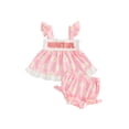 thumbnail image 1 of BemeyourBBs Toddler Baby Girl Summer Clothes Newborn Baby Girl Mothers Day Fathers Day Outfit Mama's Girl Daddy's Girl Daisy Print Flying Sleeve Square Neck Shirt Tops and Bow Shorts Set, 1 of 9