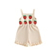 thumbnail image 1 of BemeyourBBs Toddler Baby Girl Summer Clothes One Piece Romper Outfit Strap Jumpsuit Overalls Cute Sleeveless Crochet Granny Square Floral Strawberry Embroidered Patchwork Ruffled Bottom Shorts, 1 of 9