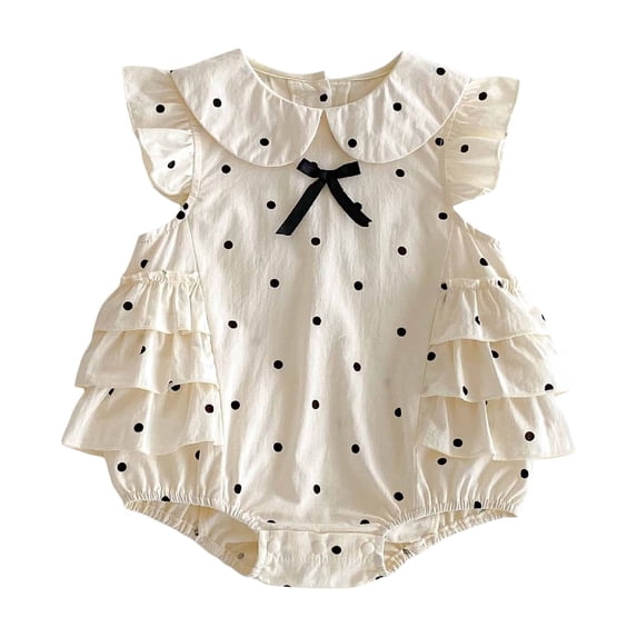 BemeyourBBs Toddler Baby Girl Summer Clothes Polka Dot Printed Bubble Romper 3 6 12 18 24 Months 2 3 Years Cute Flying Sleeve Doll Collar Ruffled Bodysuit Jumpsuit Playsuit