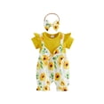thumbnail image 1 of BemeyourBBs Toddler Baby Girl Summer Clothes Spring Fall Winter Romper Floral Print Patchwork Short Sleeve Fake Two-piece Jumpsuit with Headband Set 2 Piece Outfits, 1 of 9