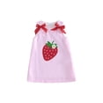 thumbnail image 1 of BemeyourBBs Toddler Baby Girl Summer Tank Dress Overalls 6 12 18 24 Months 2 3 4 Years Infant Baby Girl Strawberry Dress Embroidery Sleeveless Bow Decor Striped Casual Dress, 1 of 9