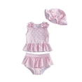 thumbnail image 1 of BemeyourBBs Toddler Baby Girl Swimsuit Infant Bathing Suit 3 Pieces Heart Dot Plaid Cow Skin Swimsuits Bow Tank Top with Ruffle Shorts Set Sun Hat Swimwear Summer Beach Wear, 1 of 9