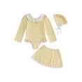 thumbnail image 1 of BemeyourBBs Toddler Baby Girl Swimsuit Infant Bathing Suit 3 Pieces Swimsuits Swim Dress Ruffle Long Sleeve Backless Top with Skirt Set Sun Hat Rash Guard Swimwear Summer Beach Wear, 1 of 9