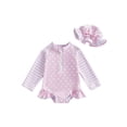 thumbnail image 1 of BemeyourBBs Toddler Baby Girl Swimsuit Infant Bathing Suit One Piece Swimsuits with Sun Hat Set Long Sleeve Rash Guard Swimwear Striped Dot Zipper Summer Beach Wear, 1 of 9