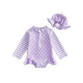 thumbnail image 1 of BemeyourBBs Toddler Baby Girl Swimsuit Infant Bathing Suit One Piece Swimsuits with Sun Hat Set Long Sleeve Rash Guard Swimwear Striped Dot Zipper Summer Beach Wear, 1 of 9