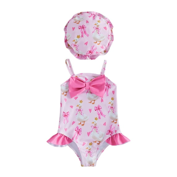 BemeyourBBs Toddler Baby Girl Swimsuit Infant Bathing Suit One-piece Swimsuits With Sun Hat Set Front Bow Rash Guard Spaghetti Strap Swimwear Summer Beach Wear