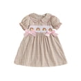 thumbnail image 1 of BemeyourBBs Toddler Baby Girl Thanksgiving Dress Outfit  Baby Girls Summer Fall Smocked Dress Clothes Cute Turkey Embroidery Puff Short Sleeve Doll Collar Plaid Giangham Dress, 1 of 8