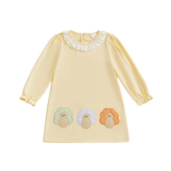 BemeyourBBs Toddler Baby Girl Thanksgiving Dress Outfit Little Girl Fall Winter Clothes Turkey Embroidery Ruffled Long Sleeve Princess Holiday Dress