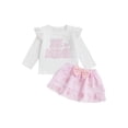 thumbnail image 1 of BemeyourBBs Toddler Baby Girl Valentine Outfit Spring Clothes Long Sleeve Crew Neck Letters Heart Embroidery T-shirt Tops and Heart Ruffle Skirt Set, 1 of 9
