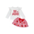 thumbnail image 1 of BemeyourBBs Toddler Baby Girl Valentine Outfit Spring Clothes Long Sleeve Crew Neck Letters Heart Embroidery T-shirt Tops and Heart Ruffle Skirt Set, 1 of 9