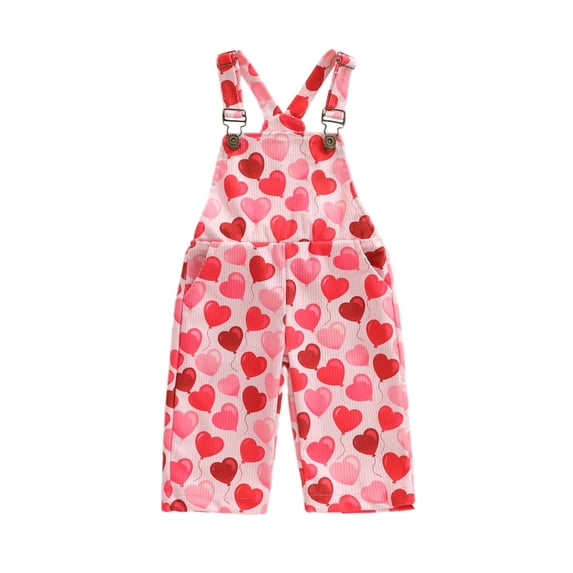 BemeyourBBs Toddler Baby Girl Valentines Day Outfit Heart Overalls Romper Print Sleeveless Pants Jumpsuit with Pockets Spring Summer Clothes