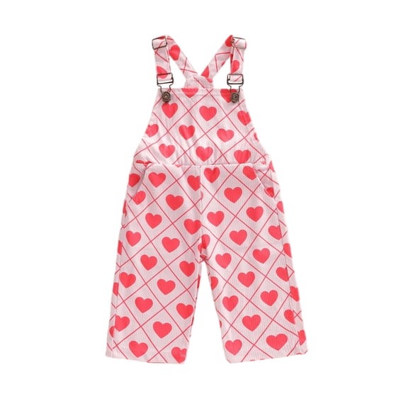 BemeyourBBs Toddler Baby Girl Valentines Day Outfit Heart Overalls Romper Print Sleeveless Pants Jumpsuit with Pockets Spring Summer Clothes