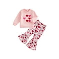 thumbnail image 1 of BemeyourBBs Toddler Baby Girl Valentines Day Outfit Love Heart Crew Neck Long Sleeve Sweatshirt and Bell  Bottom Flared Pants 2 Pcs Set Fall Winter Spring Clothes, 1 of 9