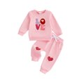 thumbnail image 1 of BemeyourBBs Toddler Baby Girl Valentines Day Outfits Long Sleeve Heart Letter Sweatshirt Pocket Pants Set Fall Winter Spring Clothes, 1 of 9