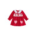 thumbnail image 1 of BemeyourBBs Toddler Baby Girl Valentines Day Red Dress Outfit Bow Heart Letter Embroidery Doll Collar Long Sleeves A Line Spring Dress, 1 of 9