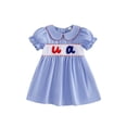 thumbnail image 1 of BemeyourBBs Toddler Baby Girls 4th of July Dress Smocked Outfit Patriot Independent Day Clothes American Flag Letter Embroidery Doll Collar Short Sleeve A-Line Dress Toddler Baby Girl Summer Dress, 1 of 9