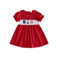 thumbnail image 1 of BemeyourBBs Toddler Baby Girls 4th of July Dress Smocked Outfit Patriot Independent Day Clothes American Flag Letter Embroidery Doll Collar Short Sleeve A-Line Dress Toddler Baby Girl Summer Dress, 1 of 9