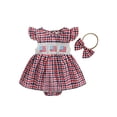 thumbnail image 1 of BemeyourBBs Toddler Baby Girls 4th of July  Outfit Summer Smocked Rompers Dress Patriot Independence Day Clothes Star Print Fly Sleeve Bodysuits Jumpsuits Playsuit Dress with Headband, 1 of 9