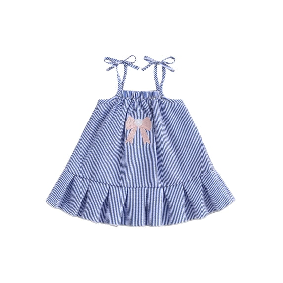 BemeyourBBs Toddler Baby Girls Baseball Dress Little Baby Girl Summer Dress 6 12 18 24 Months 2 3 4 Years Cute Baseball Embroidery Striped Print Sleeveless Tie up Strap Casual A-Line Dress