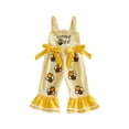 thumbnail image 1 of BemeyourBBs Toddler Baby Girls Bee Romper Overalls Jumpsuit Bell Bottoms Little Bee Embroidered Plaid Decorative Bow Sleeveless Playsuit Cute Spring Summer Clothes, 1 of 9