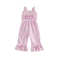 thumbnail image 1 of BemeyourBBs Toddler Baby Girls Birthday Outfit Romper Overalls 1 2 3 Years Old Birthday Clothes Little Girl Cami Jumpsuit Sleeveless Letter Balloon Embroidery Plaid Suspender Flared Pants, 1 of 9
