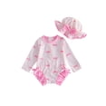 thumbnail image 1 of BemeyourBBs Toddler Baby Girls Bow Striped One Piece Swimsuit with Sun Hat Infant Girl Bathing Suit Long Sleeve Rash Guard Back Zipper Ruffled Trim Swimwear Summer Beachwear, 1 of 9