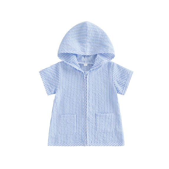 BemeyourBBs Toddler Baby Girls Boys Swim Cover Up Kids Swimsuit Coverup Zip-Up Beach Bathing Suit Robe Short Sleeve Hooded Striped Pockets Pool Beach Cover Ups