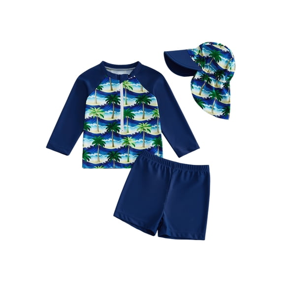 BemeyourBBs Toddler Baby Girls Boys Swimsuits Cute Infant Bathing Suit Turtle Tree Dinosaur Swimwear Rash Guard Long Sleeve Tops with Swim Trucks Shorts and Hat Set Summer Beachwear