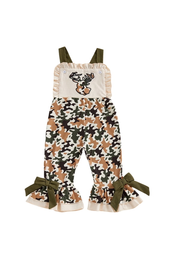 Toddler Baby Girls Camo Outfits Infant Hunting Duck Clothes Cute Camouflage Sleeveless Romper Jumpsuit Overalls Toddler Bell Bottoms